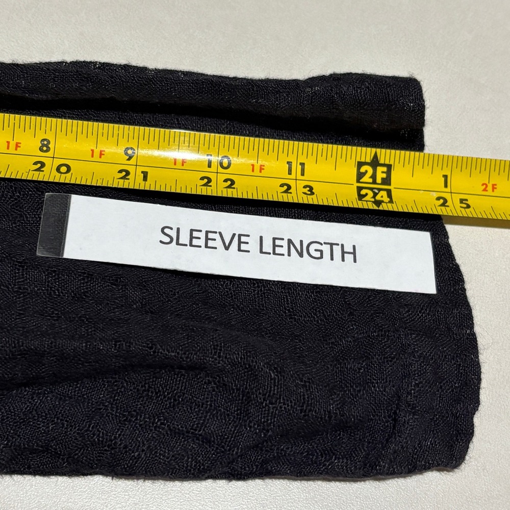 FLAX Women 100% Linen Long Duster Cardigan Coat Sz L Black Buttons Lagenlook - Picture 9 of 16